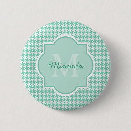 Chic Monogram Mint Grönt Houndstooth med Namn Knapp