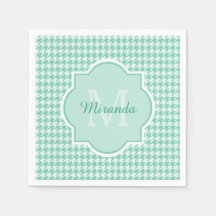 Chic Monogram Mint Grönt Houndstooth med Namn