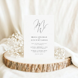 Chic Monogram Modern Black & White Bröllop Inbjudningar