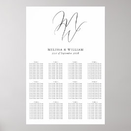 Chic Monogram Modern säten Black & White Bröllop Poster