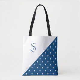 Chic Monogram Mörk blått vit polka - punktgeometri Tygkasse