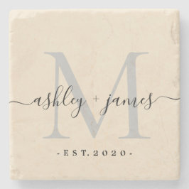 Chic Monogram Namn Bröllopsdatum Elfenben Stenunderlägg