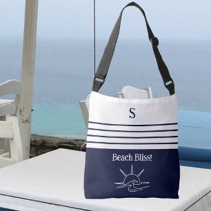 Chic Monogram Navy Blue Rand kustsjöfart Axelväska
