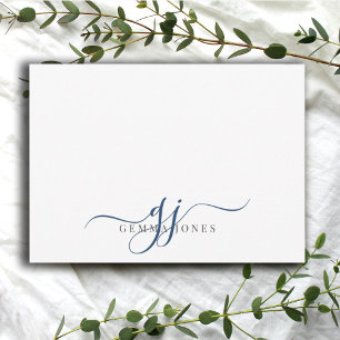 Chic Monogram Navy Blue Script Initialer Anteckningskort