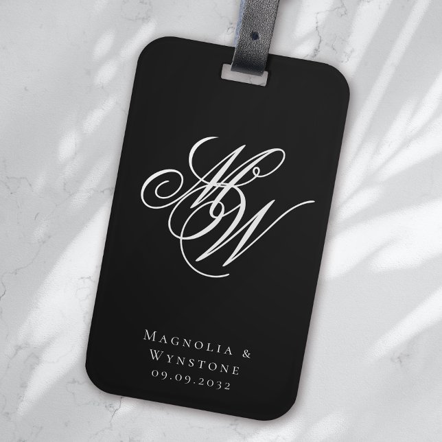 Chic Monogram Newlyweds Bagagebricka (Skapare uppladdad)