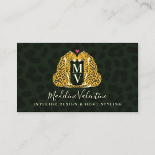 Chic Monogram och leoparder Visitkort