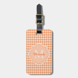 Chic Monogram orange Houndstooth med namn Bagagebricka