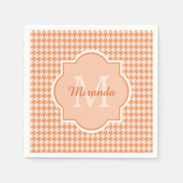 Chic Monogram Orange Houndstooth med Namn Pappersservett