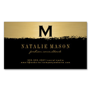 Chic Monogram på Black/Guld Brushed Magnetiska Visitkort