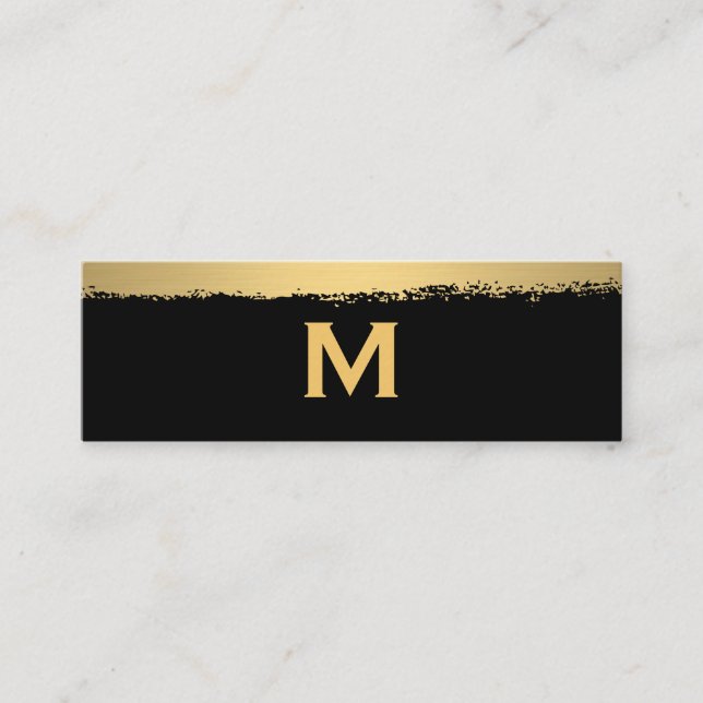 Chic Monogram på Black/Guld Brushed Mini Visitkort (Framsida)