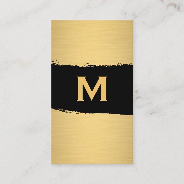 Chic Monogram på Black/Guld Brushed Visitkort (Framsida)