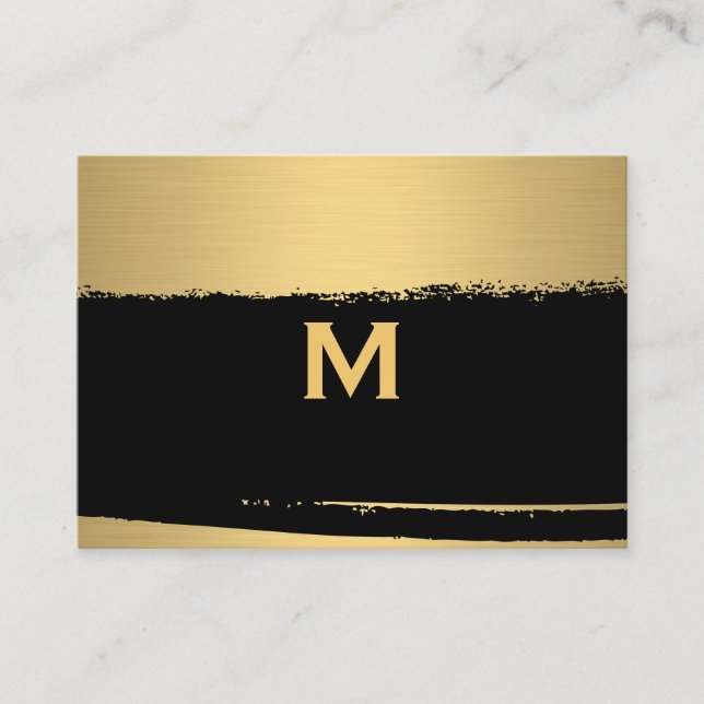 Chic Monogram på Black/Guld Brushed Visitkort (Framsida)