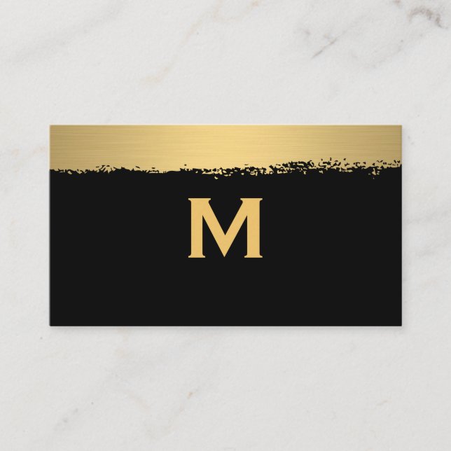 Chic Monogram på Black/Guld Brushed Visitkort (Framsida)