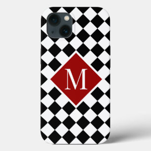 Chic Monogram på rött vid schaktat svart vitt