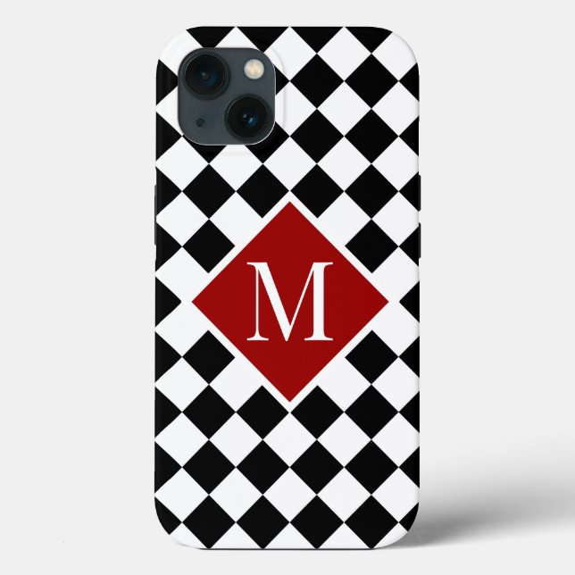 Chic Monogram på rött vid schaktat svart vitt (Baksida)