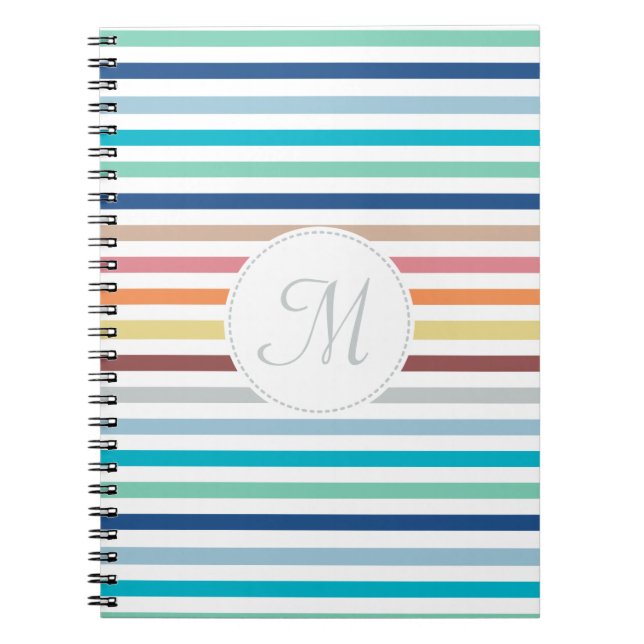 Chic Monogram Pastel Rainbow Vågrät Rand Anteckningsbok Med Spiral (Framsidan)