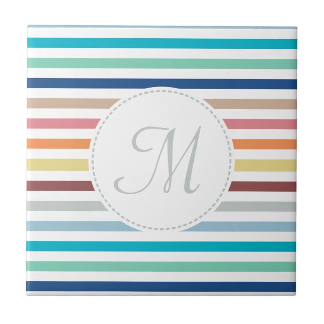 Chic Monogram Pastel Rainbow Vågrät Rand Kakelplatta (Framsidan)