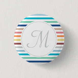 Chic Monogram Pastel Rainbow Vågrät Rand Knapp