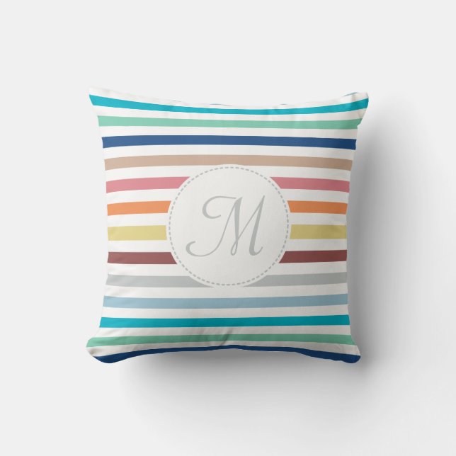 Chic Monogram Pastel Rainbow Vågrät Rand Kudde (Framsida)