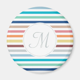 Chic Monogram Pastel Rainbow Vågrät Rand Magnet