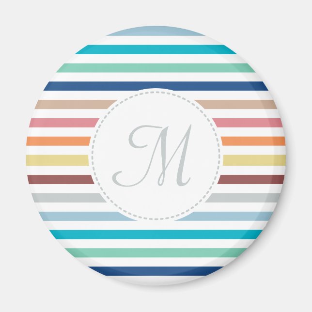 Chic Monogram Pastel Rainbow Vågrät Rand Magnet (Framsidan)