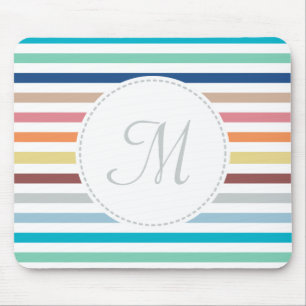 Chic Monogram Pastel Rainbow Vågrät Rand Musmatta