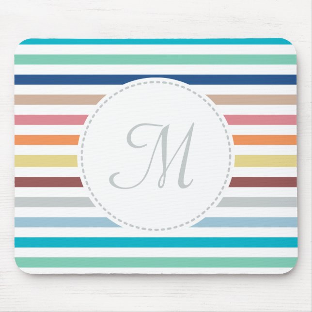 Chic Monogram Pastel Rainbow Vågrät Rand Musmatta (Framsidan)
