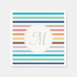 Chic Monogram Pastel Rainbow Vågrät Rand Pappersservett