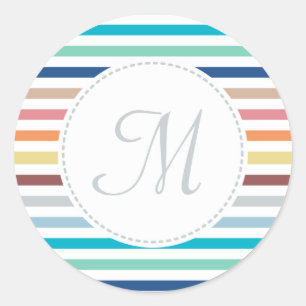 Chic Monogram Pastel Rainbow Vågrät Rand Runt Klistermärke