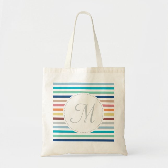 Chic Monogram Pastel Rainbow Vågrät Rand Tygkasse (Framsidan)