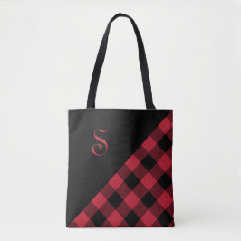 Chic Monogram Red Black Buffalo Check Geometric Tygkasse