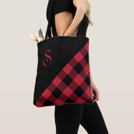 Chic Monogram Red Black Buffalo Check Geometric Tygkasse