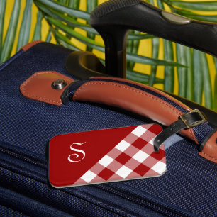 Chic Monogram Red White Buffalo Check Geometric Bagagebricka