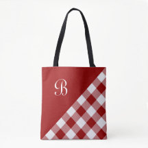 Chic Monogram Red White Buffalo Check Geometric