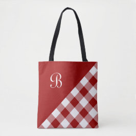 Chic Monogram Red White Buffalo Check Geometric Tygkasse