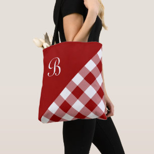 Chic Monogram Red White Buffalo Check Geometric Tygkasse