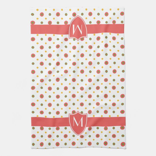 Chic Monogram Red White Polka dots Kitchen Towel Kökshandduk (Vertikal)