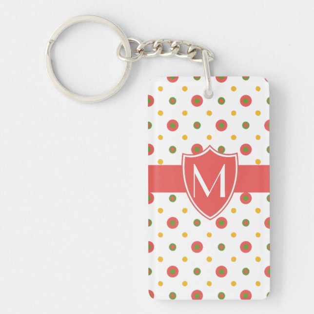 Chic Monogram Red White Polkas Acrylic Keychain (Framsidan)