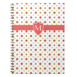 Chic Monogram Red, White Polkas Spiral Notebook Anteckningsbok Med Spiral