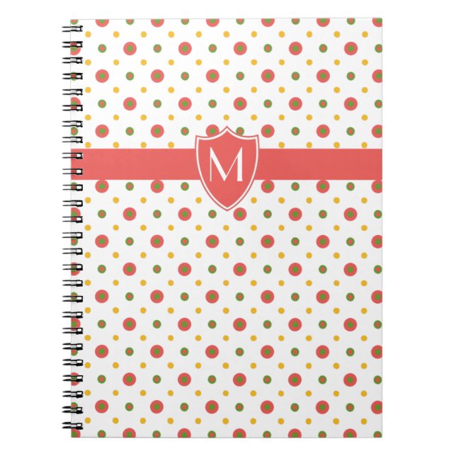 Chic Monogram Red, White Polkas Spiral Notebook Anteckningsbok Med Spiral (Framsidan)