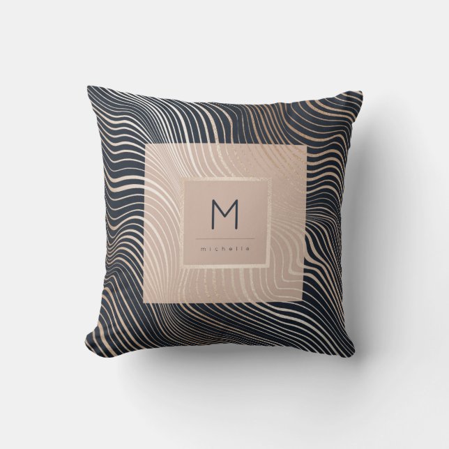 Chic Monogram Ro Guld marin  Rosa Modern Kudde (Framsida)