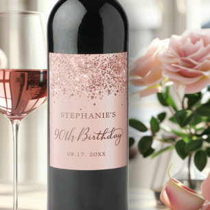 Chic Monogram Ro guldblomma Glitter 90:e födelseda Vinflaska Etikett