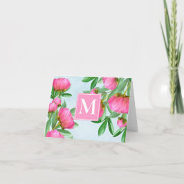 Chic Monogram Rosa Chic Peonies Elegant Blommigt Anteckningskort