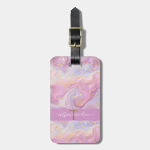 Chic Monogram Rosa Lila Guld Agate Geode Bagagebricka