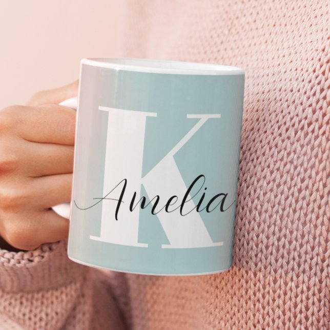 Chic Monogram Script Teal Kaffemugg (Skapare uppladdad)