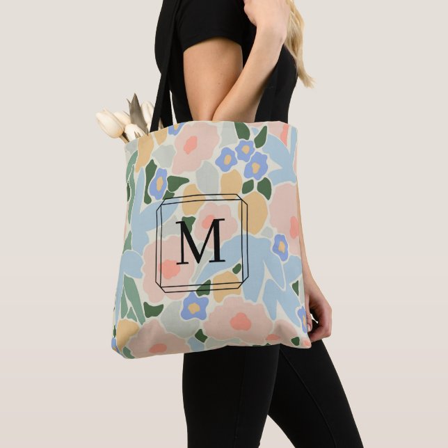 Chic Monogram Shades Rosa Blue Flower Mönster Tygkasse (Närbild)