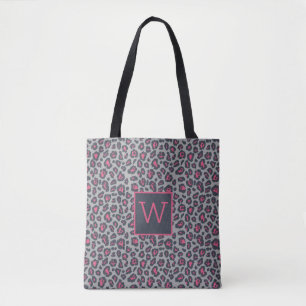 Chic Monogram Shock rosa Grått Leopard Skriv ut Mö Tygkasse