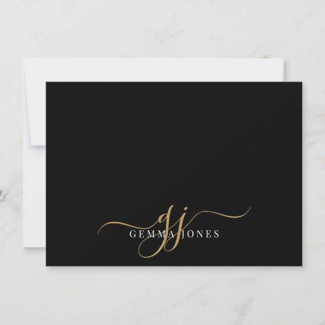 Chic Monogram skript Initialer Guld Black Anteckningskort (Framsida)