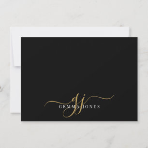 Chic Monogram skript Initialer Guld Black Anteckningskort
