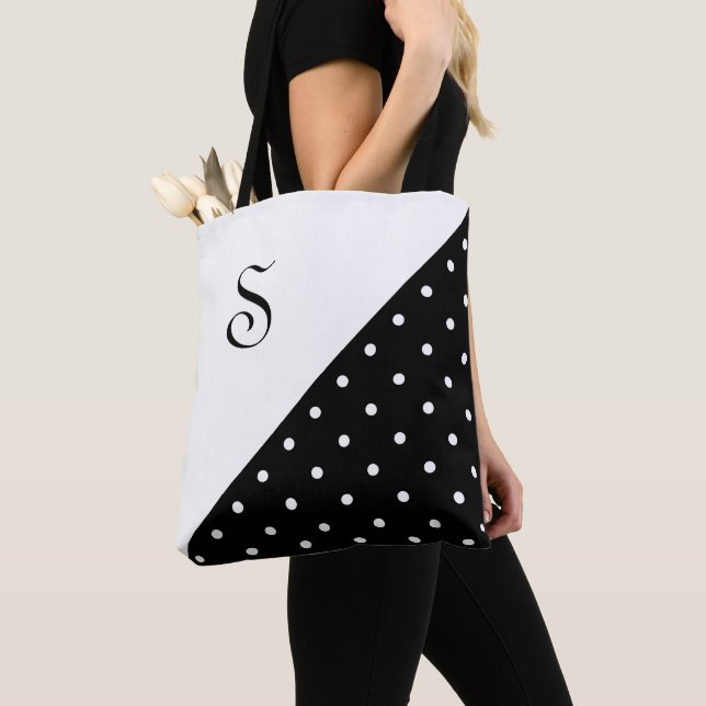 Chic Monogram svart vit geometrisk polka punkt Tygkasse (Närbild)